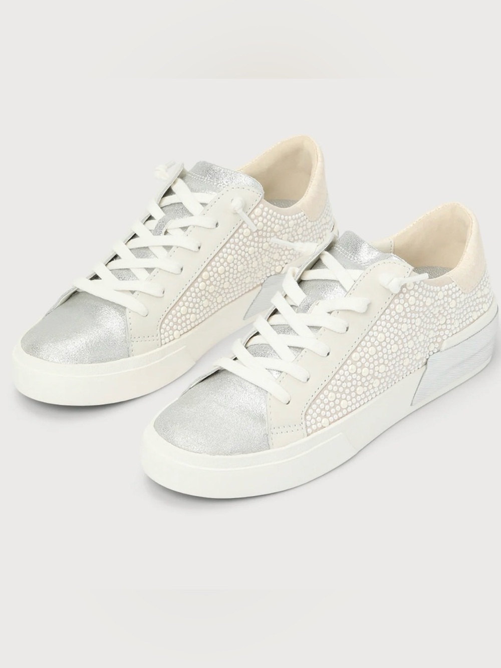 NWOB Dolce Vita Zina Vanilla White Pearl Lace-Up Sneakers - size 6.5